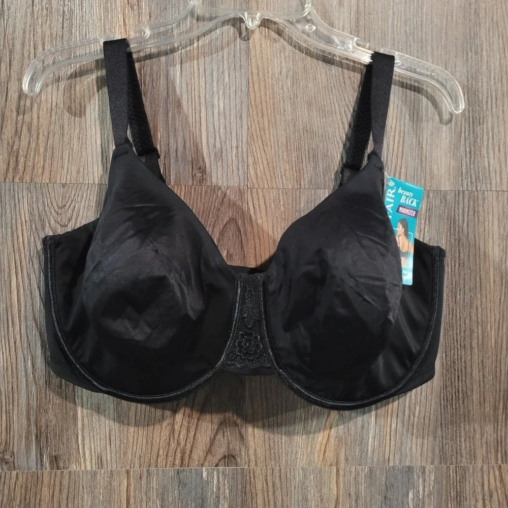 Vanity Fair Beauty Back Full Minimizer Bra Size 42G Black Stretch Lace Detail